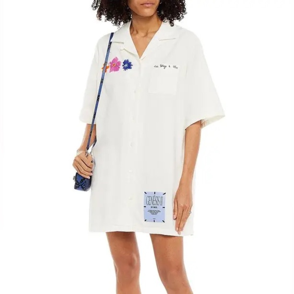 ALEXANDER MCQUEEN Genesis Ii Embroidered Printed Cotton-Canvas Mini Shirt Dress